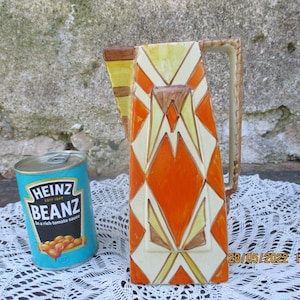 Rare Wadeheath Art Deco Jug.  Geometric Format, Abstract Pattern.  Ceramic, Hand Painted, English 1930s. Aid for UK Import Tax.