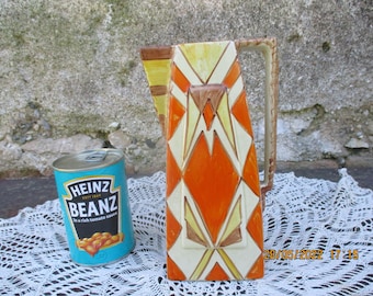 Rare Wadeheath Art Deco Jug.  Geometric Format, Abstract Pattern.  Ceramic, Hand Painted, English 1930s. Aid for UK Import Tax.