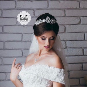 Silver Tiara, Bridal Tiara with Earrings, Crystal Wedding Crown, Rhinestone Tiara, Wedding Tiara, Diamante Crown, Silver Crown