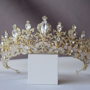Bridal Tiara, Gold Wedding Tiara, Royal Tiara, Crystal Tiara, Quinceanera Tiara, Princess Crown, Rhinestone Tiara, Gold Headpiece