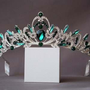 Emerald Tiara, Silver Tiara for child, Royal Crown, Wedding Crystal Tiara, Green Bridal Tiara, Crystal Wedding Crown, Rhinestone Tiara