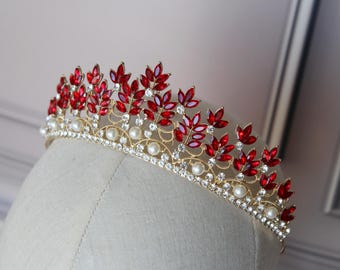 Silver Red Tiara Handmade Wedding Tiara Customize Color  display picture 1