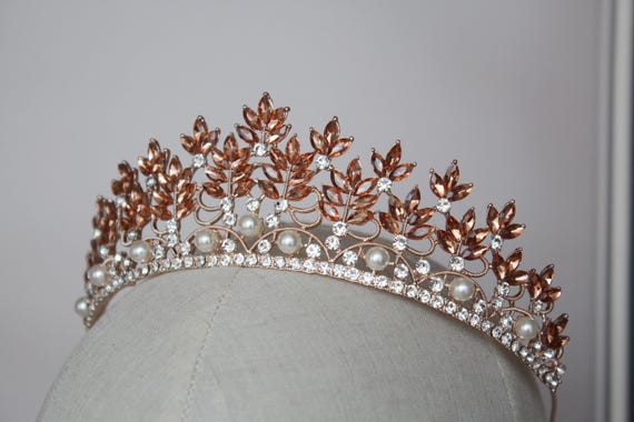 Gold pearl princess crown crystal tiara sweet 16th FAST SHIPPING!! Gold Wedding Tiara With Pearls, Gold Crystal  main image 3
