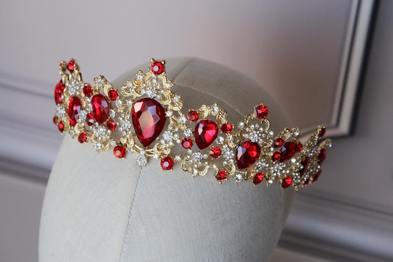 Red Tiara With Earrings, Gold Tiara, Ruby Tiara, Royal сrown  display picture 2