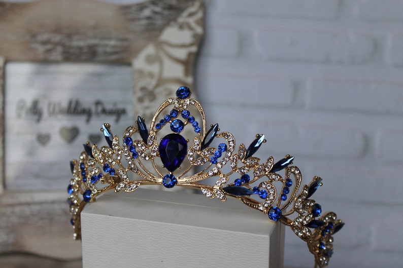 Blue Tiara With Earringsgold Tiararoyal Crown For Etsy