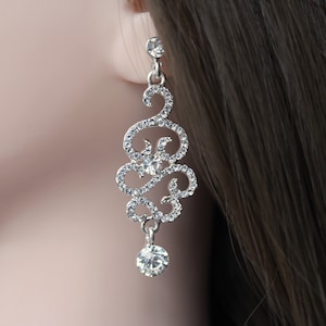Silberne Ohrringe, Kristall Ohrringe für die Hochzeit, modische lange Ohrringe, baumelnde Ohrringe für die Braut, Ball Ohrringe aus Silber