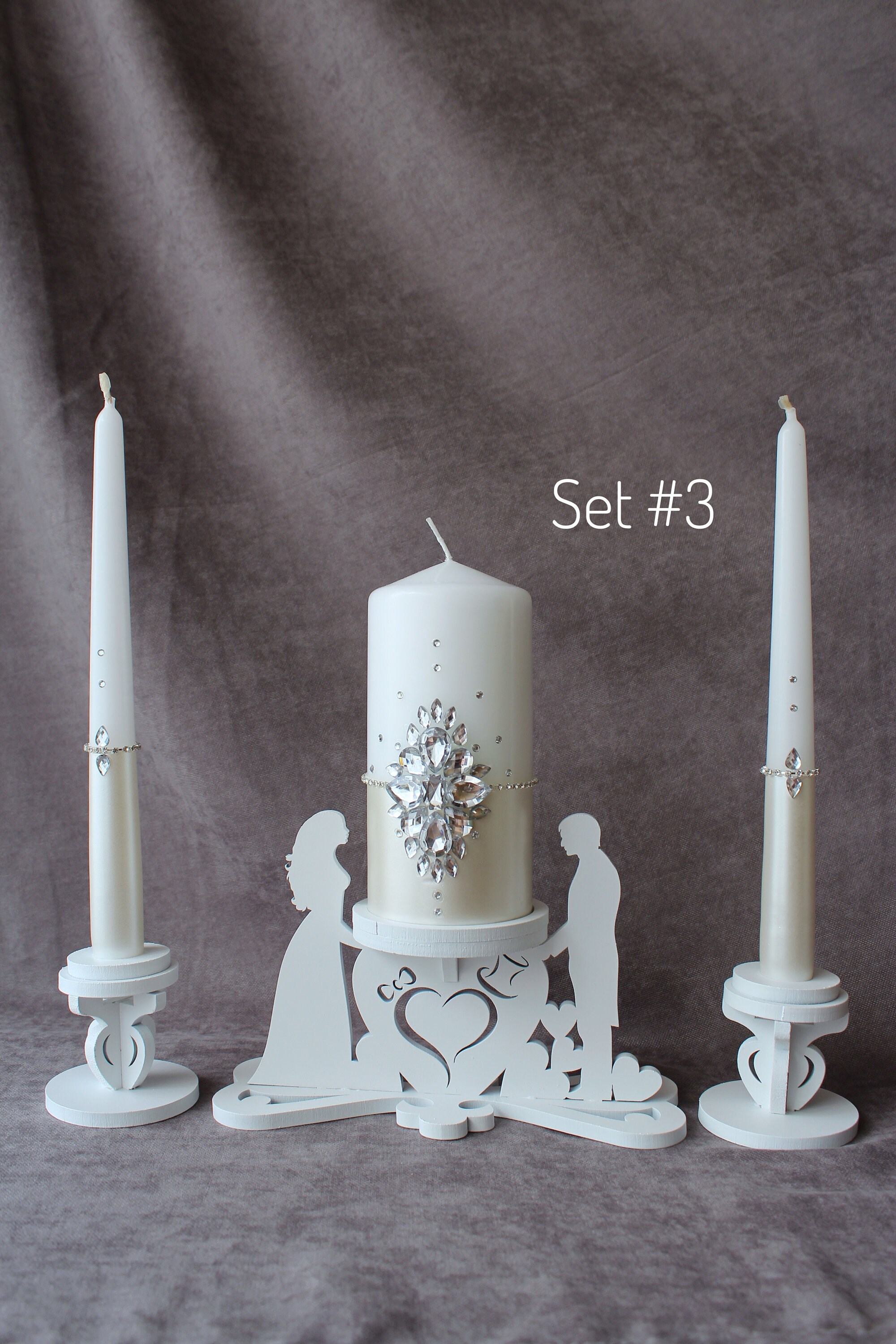 Ivory Unity Set of 3 Candles, Ceremony Ivory Unity Candles Set With ...