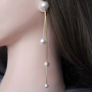 Earrings 2 in 1, Pearl earrings, Crystal wedding earrings, Gold earrings for women, Dangling earrings, Long earrings, Bridal earrings