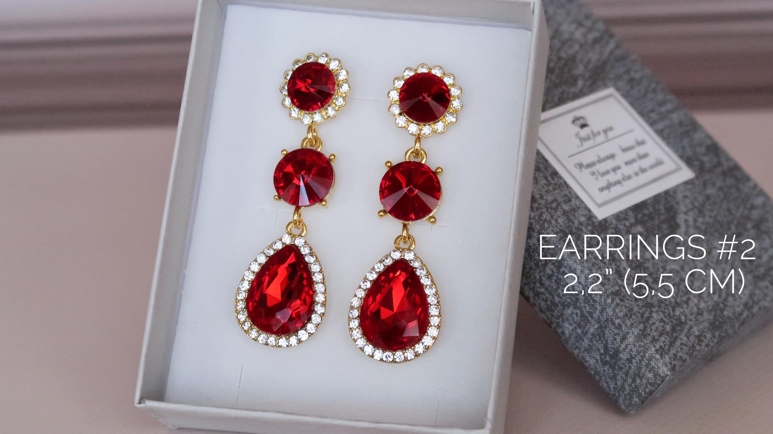 Red Tiara With Earrings, Gold Tiara, Ruby Tiara, Royal сrown 