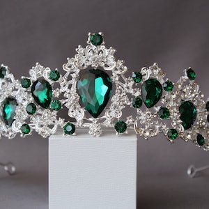 Emerald Tiara, Silver Tiara, Emerald Green Tiara, Royal Crown, Princess Tiara, Crystal Wedding Crown, Rhinestone Tiara, Quinceanera Crown