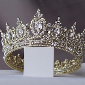 Gold Royal Tiara, Braut Tiara, Full Circle Crown, Tiara für Bräute, Hochzeit Tiara, Quinceanera Tiara, Prinzessin Tiara, Strass Tiara
