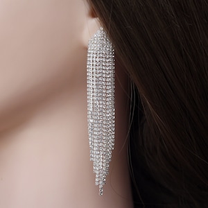 Kristall Ohrringe, Hochzeit Ohrringe, Elegante Ohrringe für Frauen, Silber Mode lange Ohrringe, Braut baumeln Ohrringe, Ohrringe Set