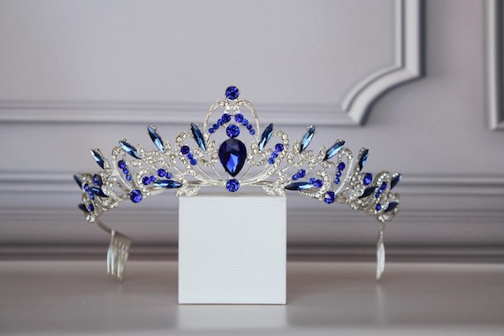 Princess Flower Crown, Floral Tiara, Birthday Party Crown, Blue Gemstone Tiara Princess Flower Crown, Floral Tiara, Birthday Party Crown  main image 4
