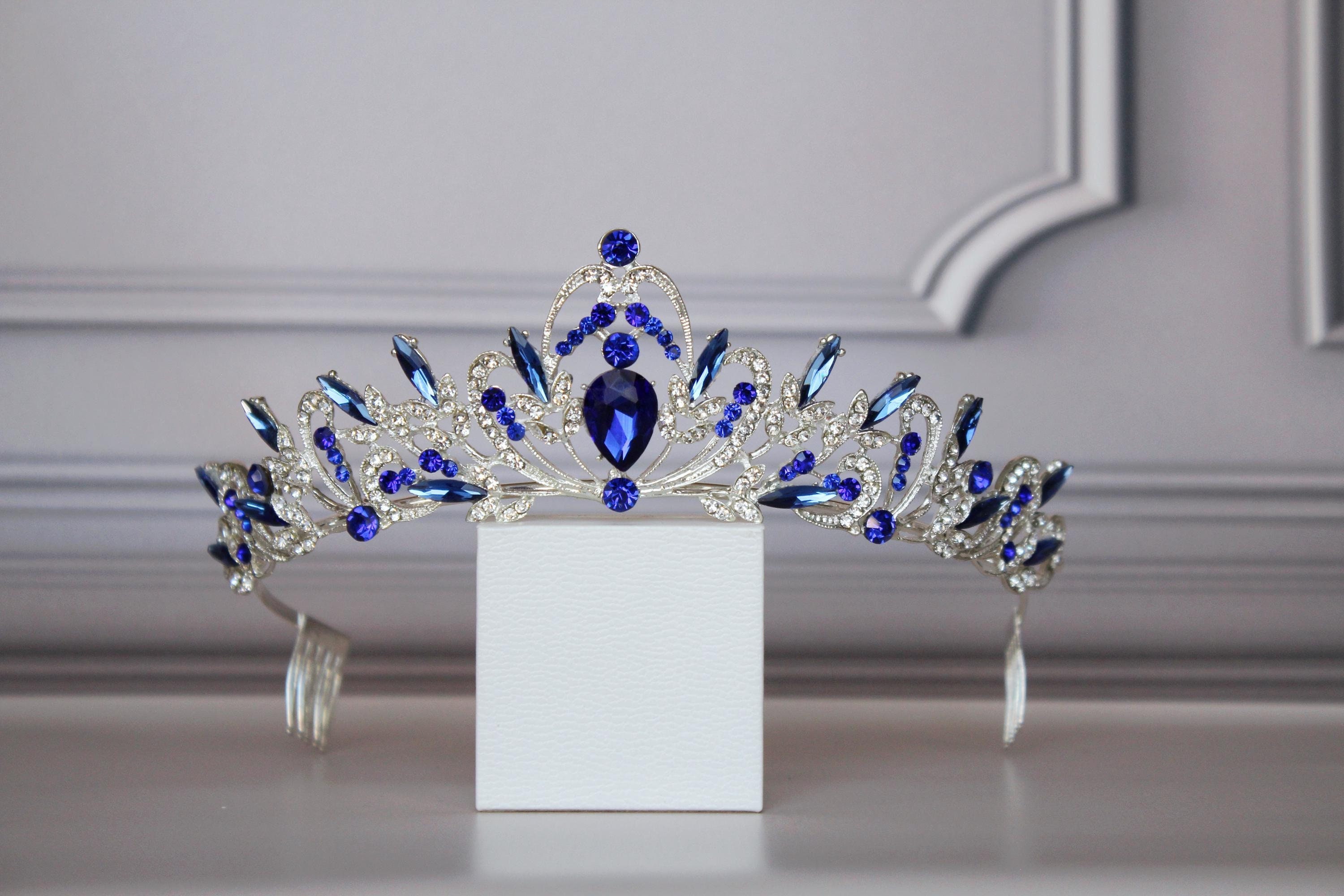 Sapphire Tiara, Blue Tiara With Earrings, Tiara for Child