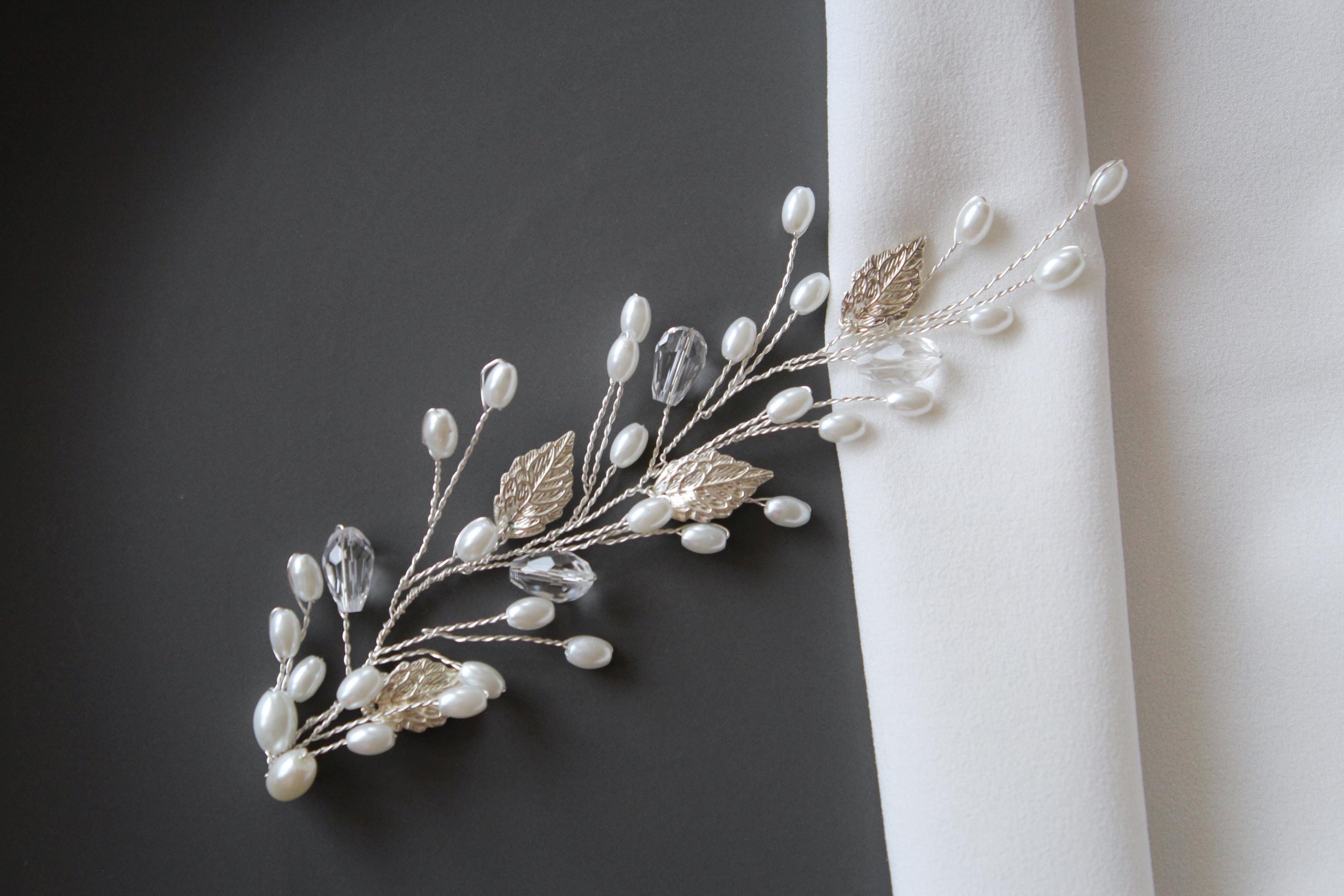 Bridal Headband Silver Rhinestone Hair Accessory Wedding Bridesmaid Hairpiece AMORARSI Rhinestone Leaf Wedding Hair Piece - Crystal Hair  main image 3