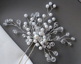 WEDDING BELLES PAIR OF 2 CRYSTAL AND PEARL SILVER HAIR PINS NWOT Set of 2 Silver Crystal Bridal Bobby Pins • Wedding Hair  main image 2