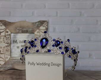 Blue Tiara with Earrings,Tiara for child,Royal Crown,Crystal Tiara,Bridal Tiara,Crystal Wedding Crown,Rhinestone Tiara, Tiara,Diamante Crown