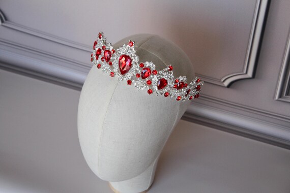Royal Silver Wedding Crown With Red Crystals – Elegant 