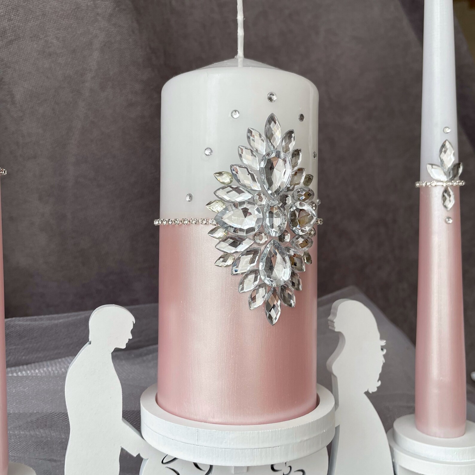 Pink Wedding Unity Candle Set with CrystalsWhite Wooden Etsy