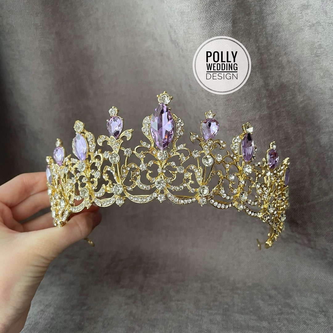 Bridal Tiara With Purple Stones Gold Royal Tiara Lavender Etsy