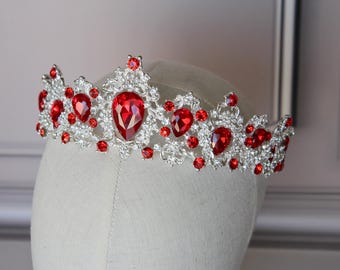 Elegant Silver and Red Tiara, high quality crystals, new Royal Silver Wedding Crown With Red Crystals – Elegant  main image 4