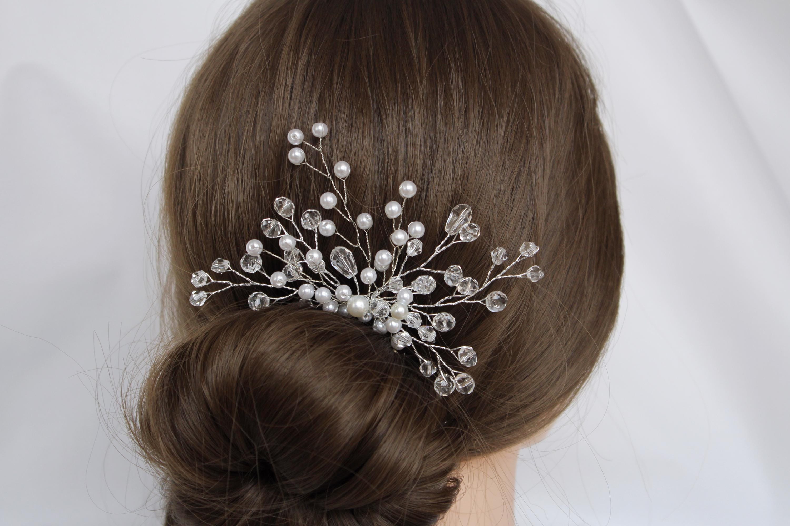 Elegant Cream and Silver Hair Accessory with Lustrous Beads Wedding Hair Accessories | Bridal Hair Jewelry | Lace & Favour main image 3