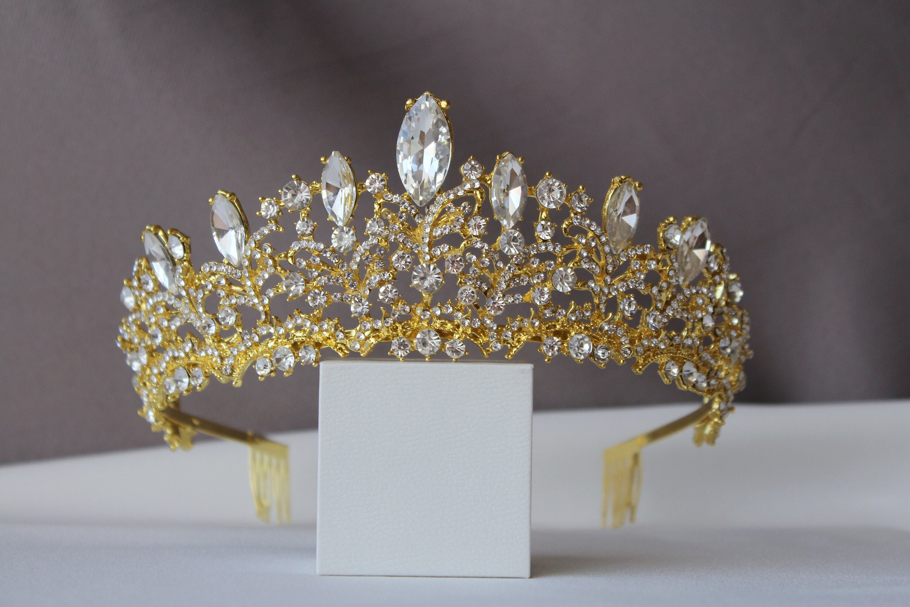 Gold Tiara Crystal Bridal Crown Tiara for Bride Yellow Gold Tiara Gold Wedding Tiara Princess Tiara Diamond Tiara Tiara for Women Etsy