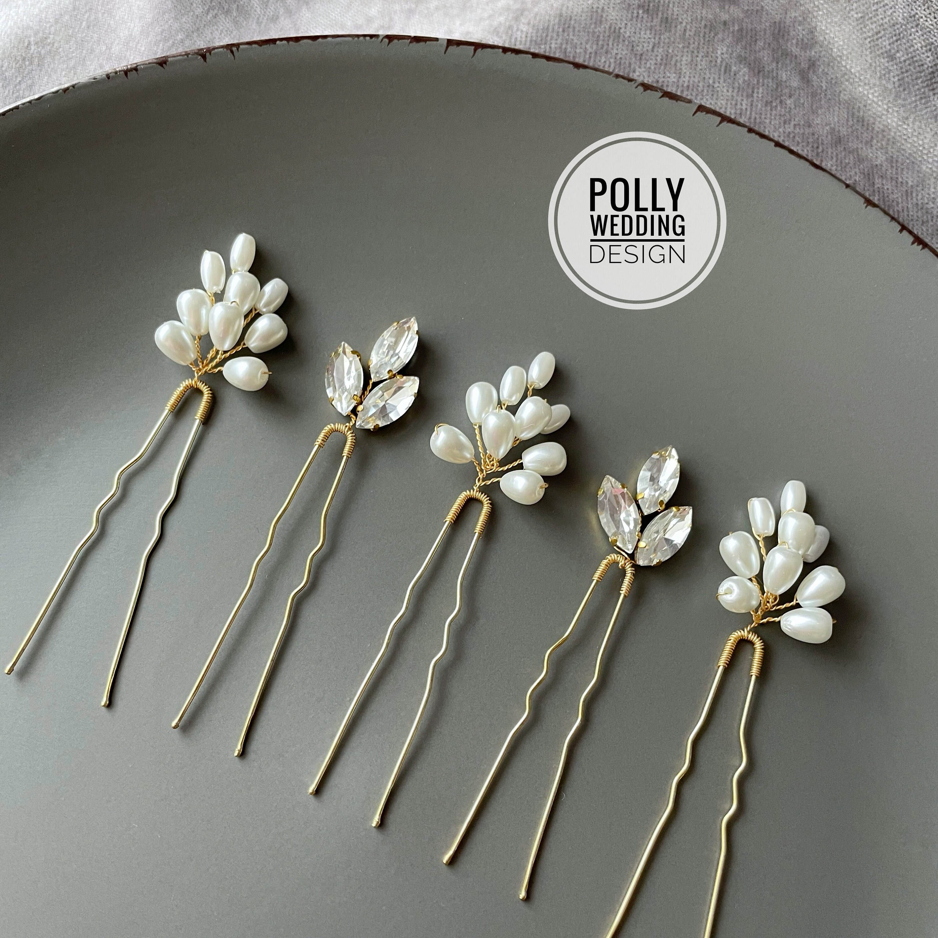 Hair Pins Gold Tone Crystal Pearl Elegant Wedding Hair Accessories Set il_fullxfull.6107507775_j1e5.jpg main image 4