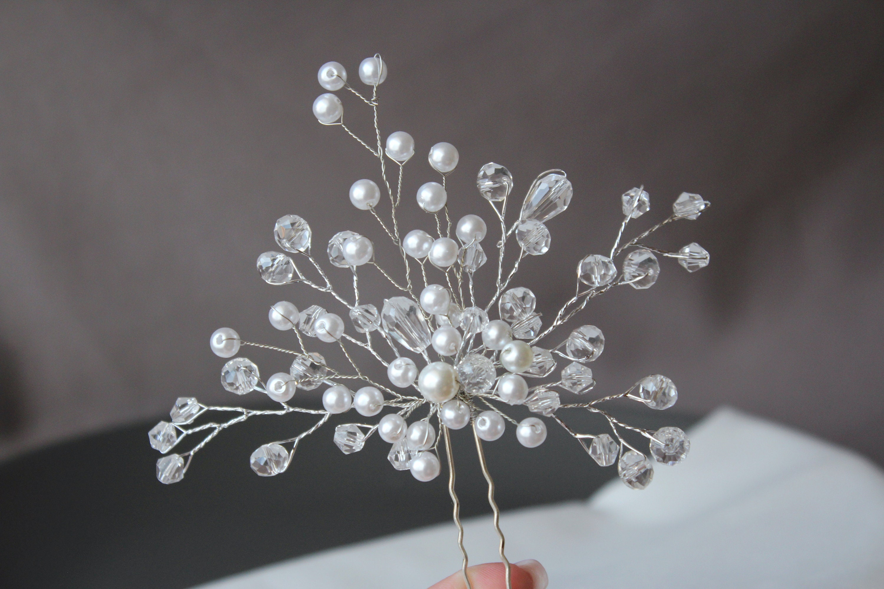 Crystal Bridal Hair Pins, Silver Hair Pins, Pearl Hair Clips 