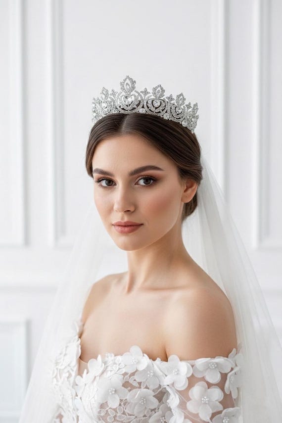 Wedding bridal  Silver Tiara Luxurious Bridal Tiara Silver Crown – Silver Crystal Bridal  main image 2