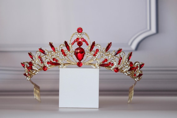 Red Gold Tiara Crown for Girls and Women – Ballet Dance  display picture 3