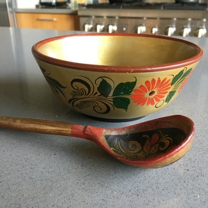 Russian Folk Art Khokhloma Bowl & Spoon. Made in USSR.