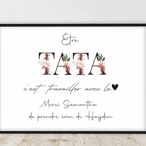 Regalo de fin de año personalizado - Póster en francés - A3 o A4 - Marco opcional para A3 - Regalo de agradecimiento para tía, Atsem, niñera