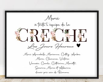 Cadeau de Fin d'Année Unique - Affiche crèche, maîtresse, atsem, nounou - Fabrication Française - Affiche A3 ou A4 - Cadre en option pour A3