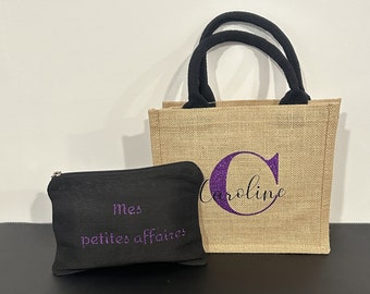 sac et trousse de toilette personnalisés, cadeau pour femme, fait main,  livraison rapide, made in France