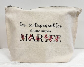 Trousse personnalisée plusieurs tailles possibles, idée cadeau future mariée, témoin mariage, maman, nounou, maîtresse, Fait main en France