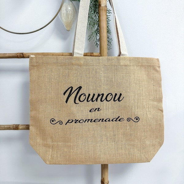 Sac Cabas Toile de Jute Personnalisable, grande taille 49x35cm, flocage de vinyle pailleté avec couleur au choix, personnalisation française