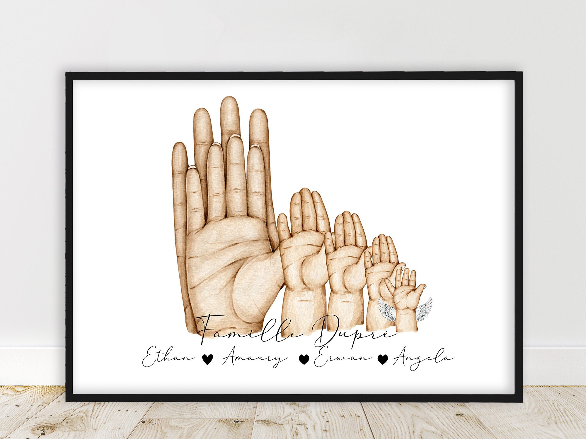 Portrait Personnalisé, Affiche Famille Main Dans La Main, Couleur et Nombre, Cadeau Fête Des Mères, 