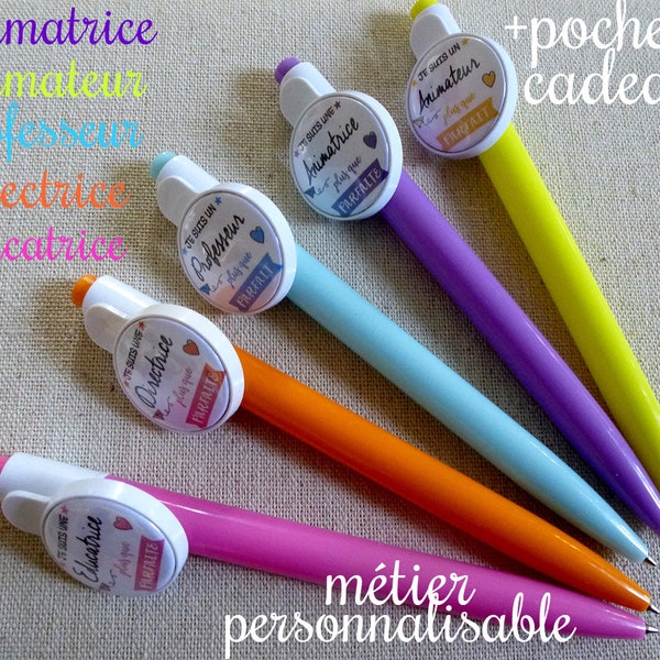 Stylo bille personnalisable, idée cadeau, Directrice, Éducatrice, Animatrice, Atsem, AVS, Maître, Professeur, Éducateur ou autres metiers