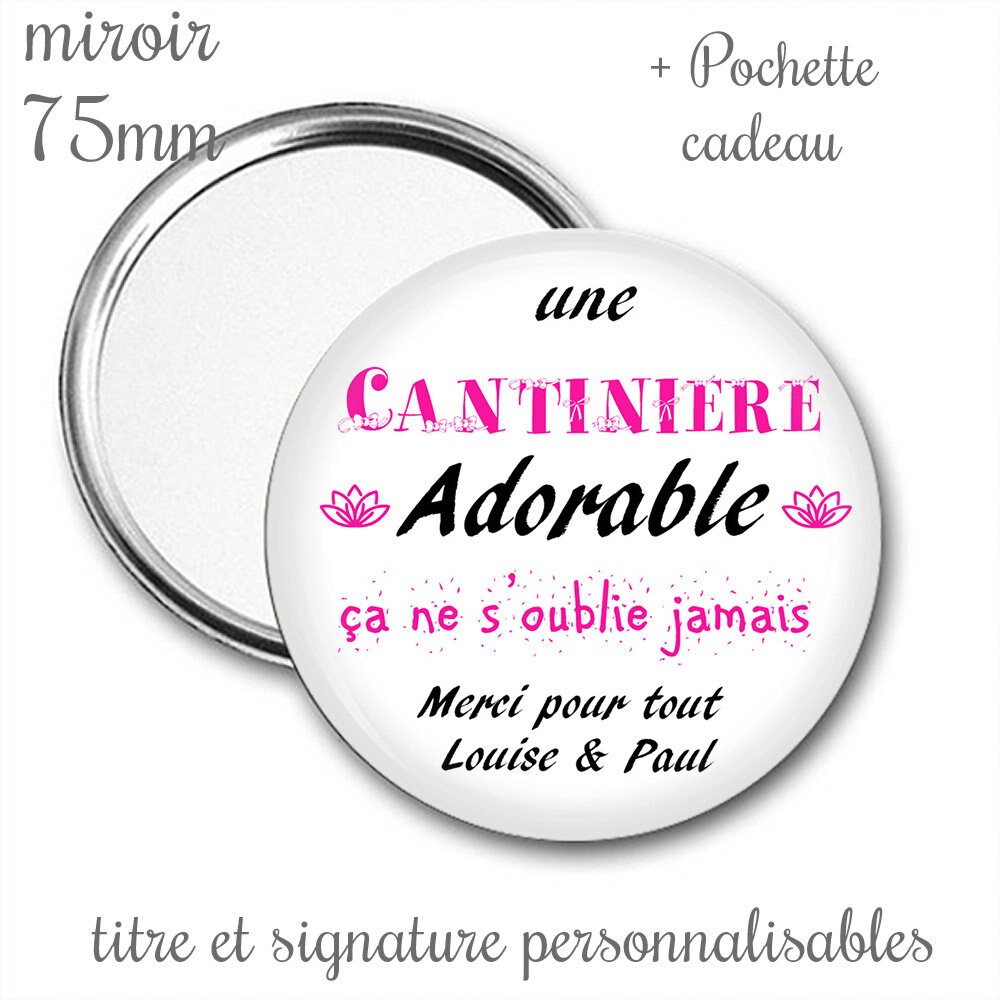 Cadeau Cantinière Personnalisable, Cadeau Nounou, Maîtresse, ou Autre Métier, Miroir 75mm, Magnet 75