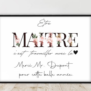 Póster personalizado para PROFESOR - Regalo personalizado, profesor, atsem, niñera, regalo de agradecimiento - A4 o A3 - Marco opcional para A3