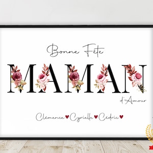 Regalo del día de la madre, póster personalizado, feliz día de la madre, póster fabricado en Francia, formato A4 o A3, marco opcional para formato A3