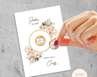Demande témoin de mariage champêtre, carte à gratter témoin mariage, texte personnalisable, témoin homme, demande demoiselle d'honneur