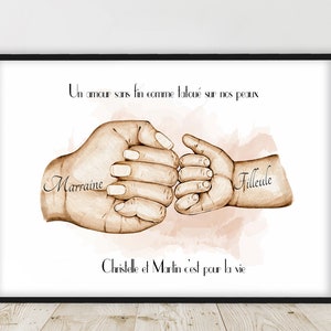 Godmother gift, A6 to A3 poster, baptism gift, customizable skin color and text, godmother gift, godson baptism, goddaughter