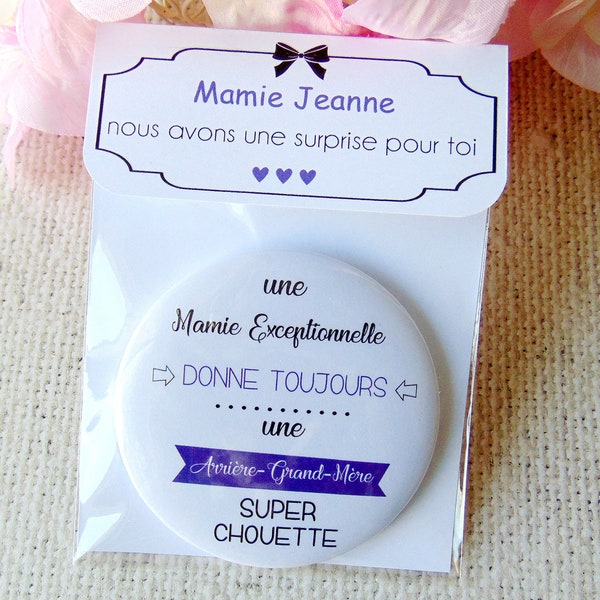 Cadeau arrière-grand-mère, Annonce grossesse, couleur personnalisable, Magnet 75mm, cadeau Mamie, fête des grand mères