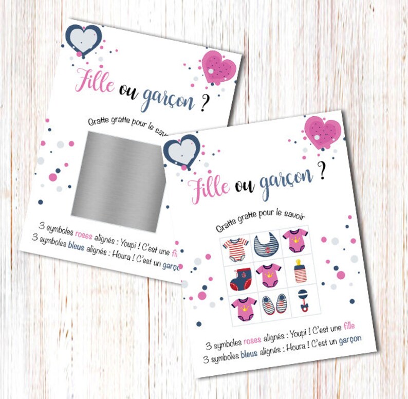 Carte A Gratter Morpion Voir La Video Annonce Bebe Version Etsy