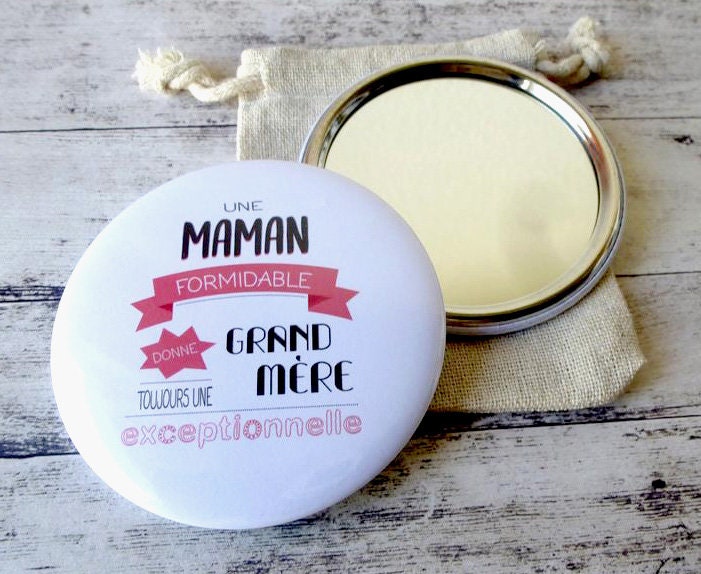 Cadeau Personnalisable Maman, Mamie, ou Autre Destinataire, Miroir de Poche, Magnet, Grand Modèle 75