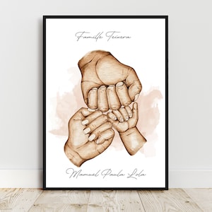 Ritratto personalizzato, poster papà mamma bambino da A6 ad A3, colore, testo e nome personalizzabili, regalo per la festa del papà, regalo per la festa della mamma