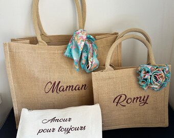 Offre spéciale, ensemble personnalisé deux sacs cabas et une trousse de beauté, cadeau pour une maman et son enfant, fait main en France