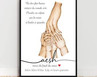 A6 / A4 / A3 poster for Aesh, Teacher, Nanny, Atsem, customizable number of children, end of school year gift